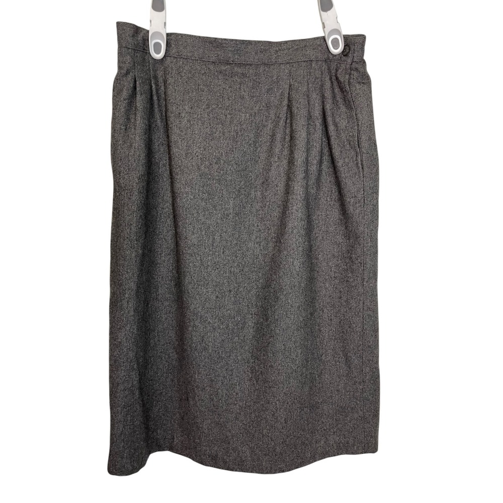 Leslie Fay‎ 12 Grey Midi Skirt Pleated Wool Blend Pockets Dark Academia Vintage